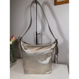 Coach Legacy Metallic Leather Hobo Shoulder Bag Silver 19894 Tassel